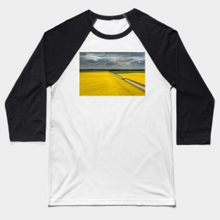 Truck on a road, aerial landscape of a road amongst fields of yellow colza Baseball T-Shirt